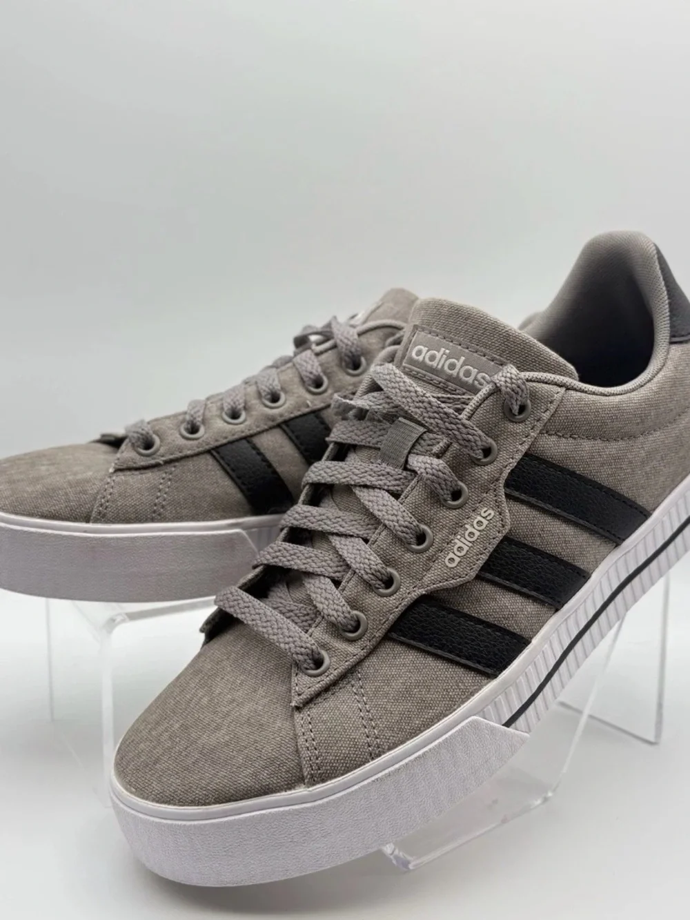 adidas Men’s Gray Canvas Sneakers with Black Stripes